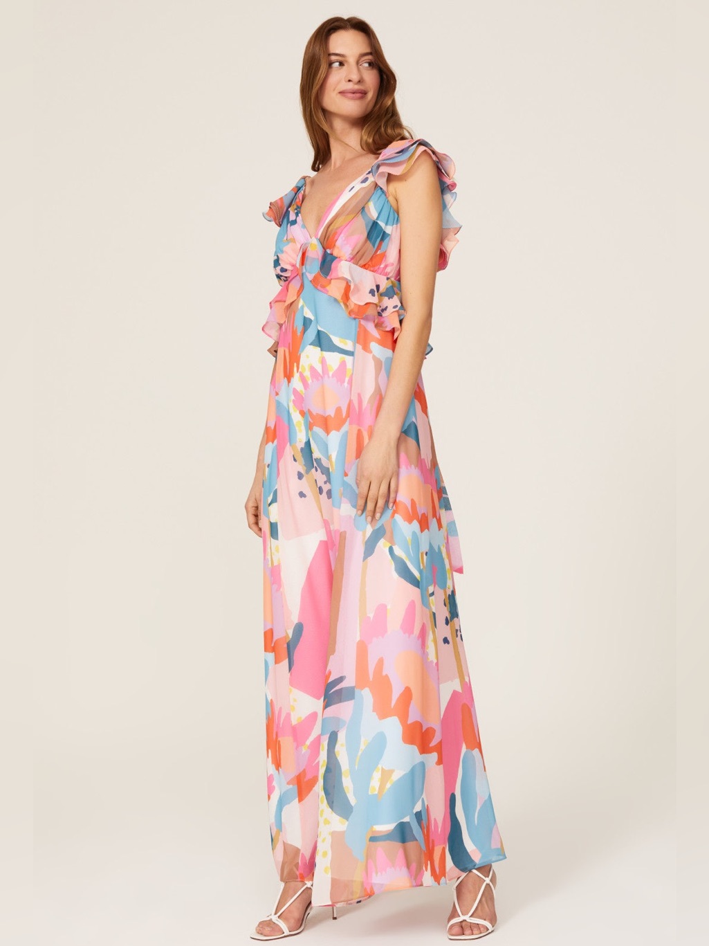 Kut From The Kloth Pastel Floral Ruffle Maxi Dress
